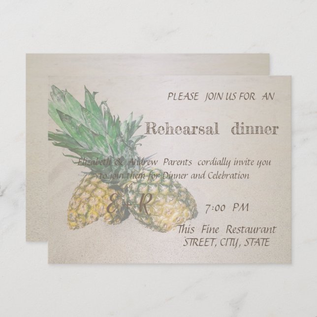 Beach Wedding Pineapple   Rehearsal Dinner Invitation (Front/Back)