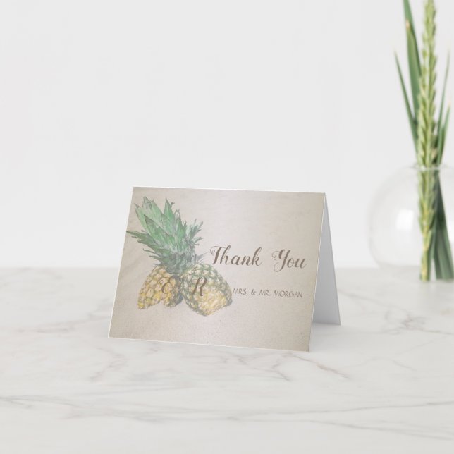 Beach  Wedding Pineapple Thank You Card (Front)