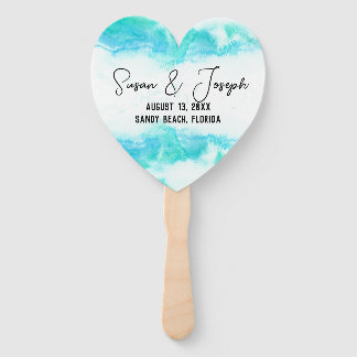 Beach Wedding Program Blue Waves Set of Fans