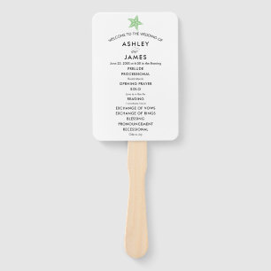Beach Wedding Program Fan with Starfish, Green