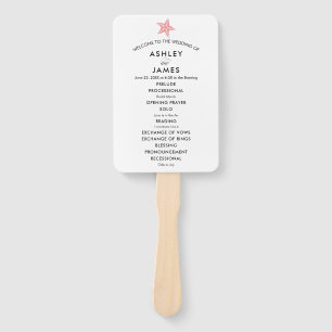 Beach Wedding Program Fan with Starfish, Pink