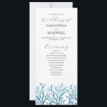 Beach Wedding Program Invitation<br><div class="desc">These beach wedding ceremony programs feature watercolor sea coral on the front and starfish on the back in shades of blue. Use the template fields to add your order of service. The card reverses to space to add your wedding party details. Order tea length printed cards or printable wedding programs....</div>