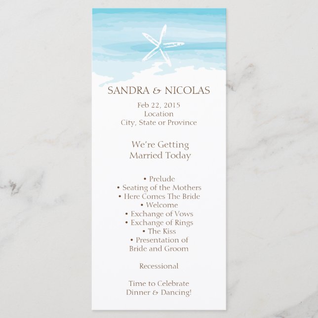 Beach Wedding Program rack card (Front)