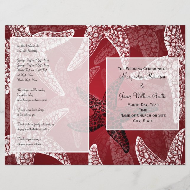 Beach Wedding Program Starfish Red (Front)
