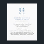 Beach Wedding Program Watercolor Seahorses<br><div class="desc">This beach wedding program features watercolor seahorses in shades of dusty blue. The bride and grooms names and wedding program timeline are set classic sans typography. The wedding processional order reverses to a solid blue. This double sided design is a modern choice for seaside and nautical weddings. Art and design...</div>