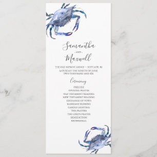 Beach Wedding Programs Watercolor Crab Invitation