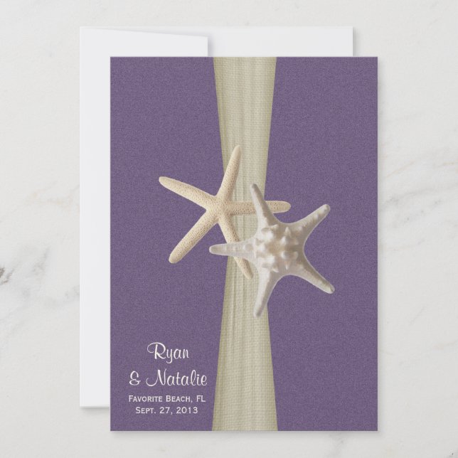 Beach Wedding Purple Starfish Invitation (Front)