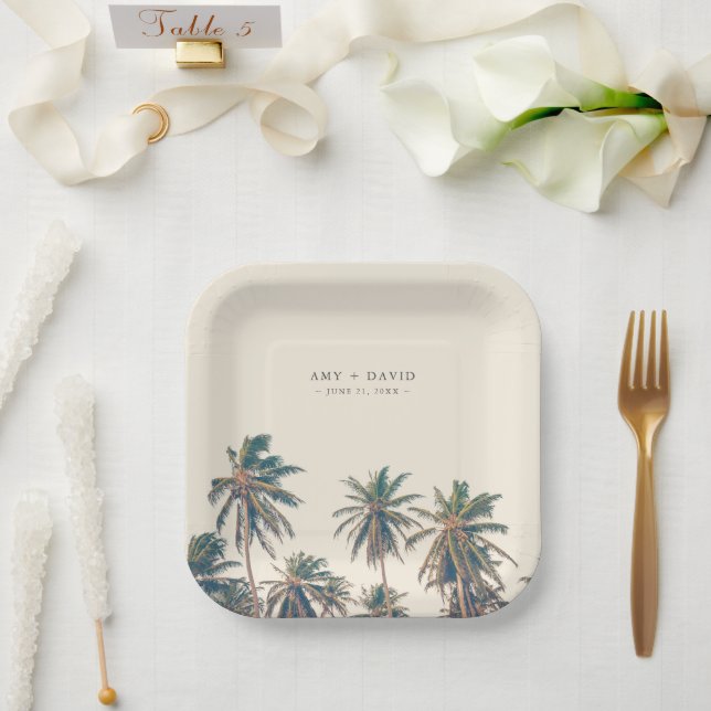 Beach Wedding Reception Palm Tree Personalised Paper Plate (Wedding)