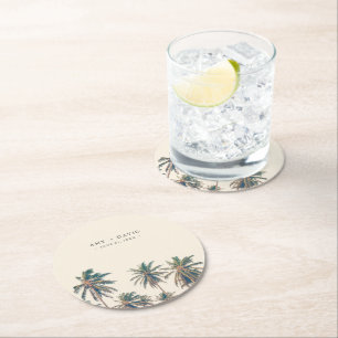 Beach Wedding Reception Palm Tree Personalized Round Paper Coaster
