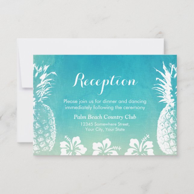 Beach Wedding Reception Watercolor Pineapples Invitation (Front)