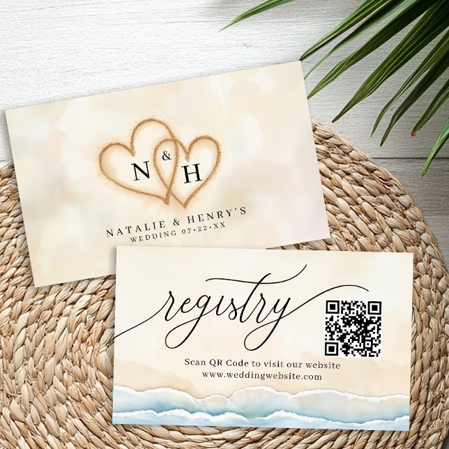 Beach Wedding Registry Card with QR Code and Sand  (Beach Wedding - Registry Card)