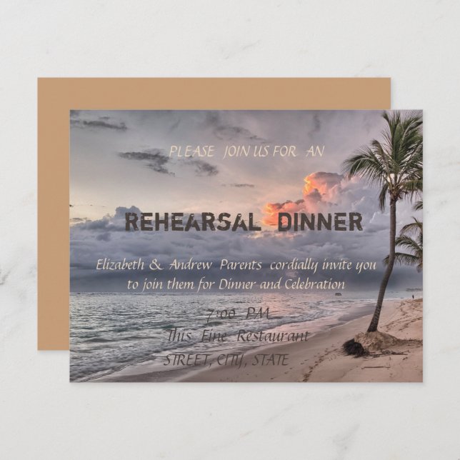 Beach Wedding   Rehearsal Dinner Invitation (Front/Back)