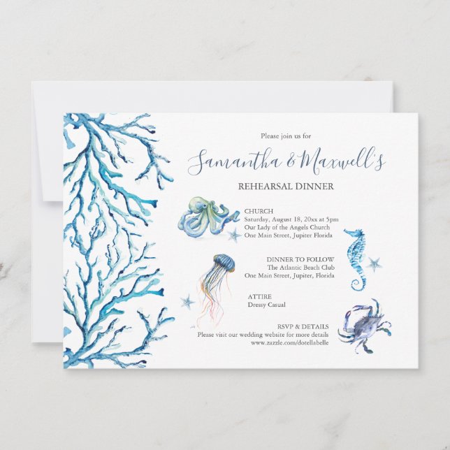 Beach Wedding Rehearsal Dinner Invitations (Front)