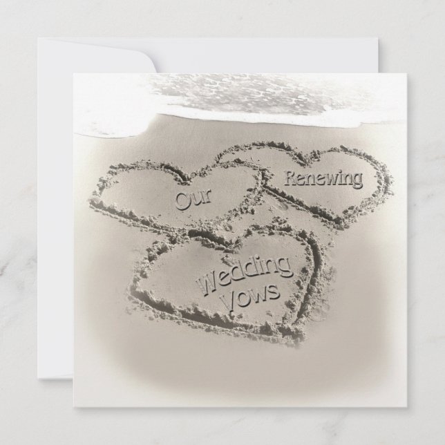 Beach Wedding Renewal - Sand Hearts-Beach Invitation (Front)