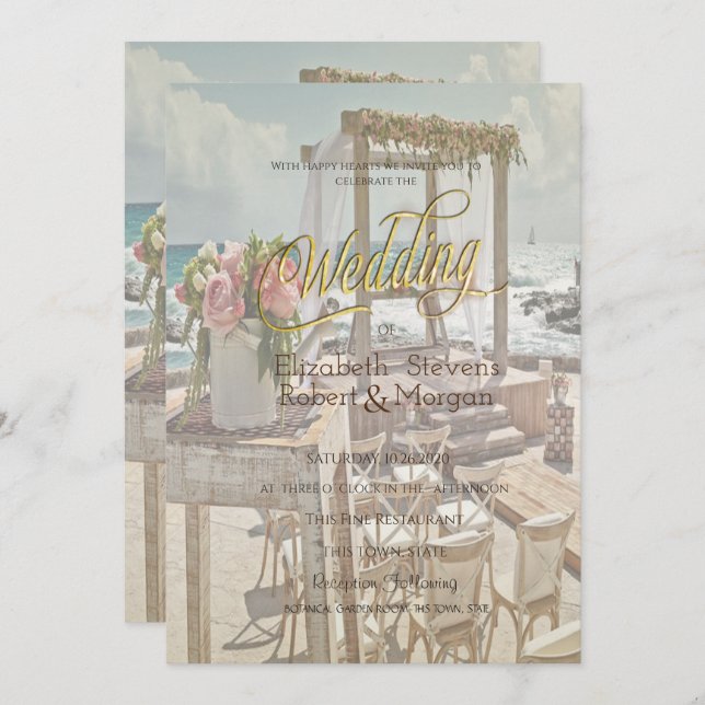 Beach Wedding Retro Arch  Invitation (Front/Back)