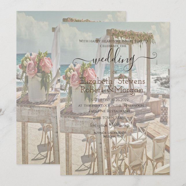 Beach Wedding Retro Arch Wedding Invitation (Front/Back)