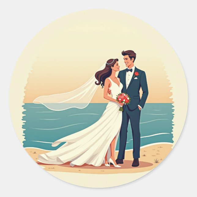 Beach Wedding Romance Stickers  (Front)