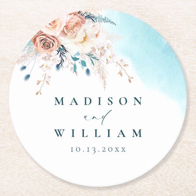 Beach Wedding Round Paper Coaster (Front)