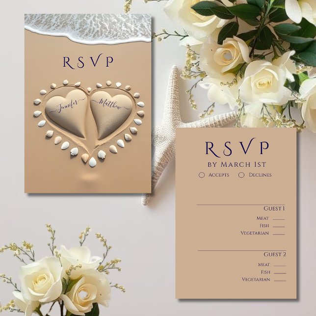 Beach Wedding RSVP-Meal options RSVP Card (Beach Wedding RSVP-Meal options RSVP Card Sand Hearts)