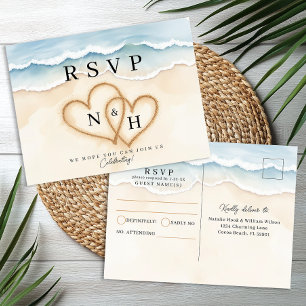 Beach Wedding RSVP Postcard with Sand Heart Design