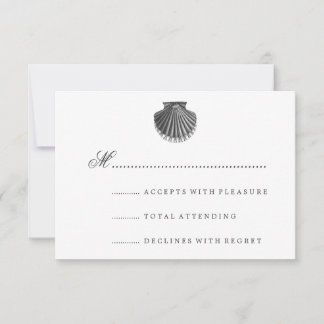 Beach Wedding RSVP Scallop Shell Black Card