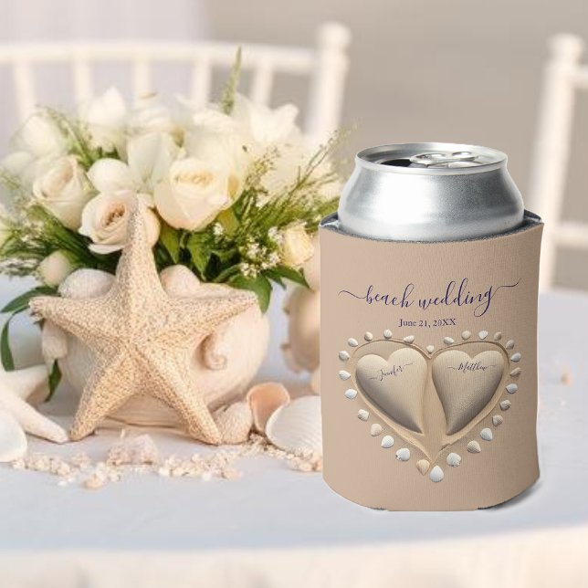 Beach Wedding Sand Hearts Can Cooler (Beach Wedding Sand Hearts Can Cooler Wedding Favors)