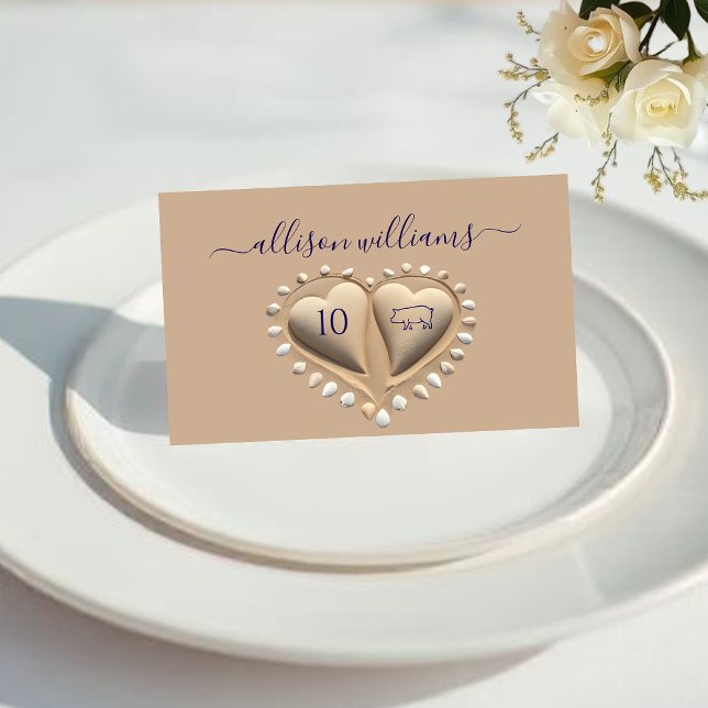 Beach Wedding Sand Hearts-Place Cards-Meal Icons Table Number (Beach Wedding Sand Hearts-Place Cards-Meal Icons Table Number Pork)