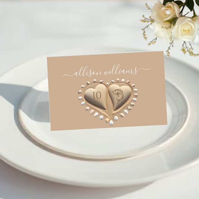 Beach Wedding Sand Hearts-Place Cards-Meal Icons Table Number (Beach Wedding Sand Hearts-Place Cards-Meal Icons Table Number fish)