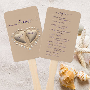 Beach Wedding Sand Hearts Wedding Program Hand Fan