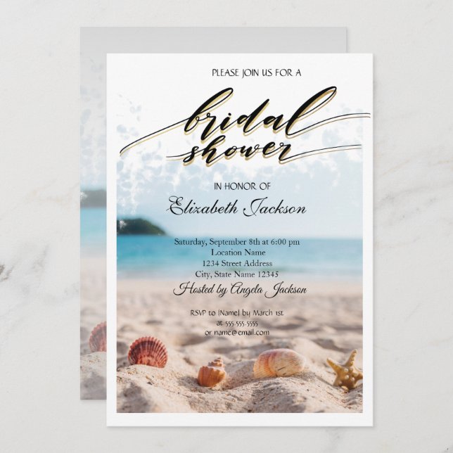 Beach Wedding,Sand, Seashells Bridal Shower Invitation (Front/Back)