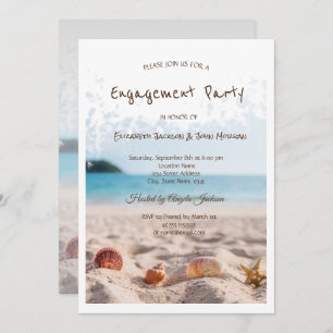 Beach Wedding,Sand, Seashells Engagement Invitation