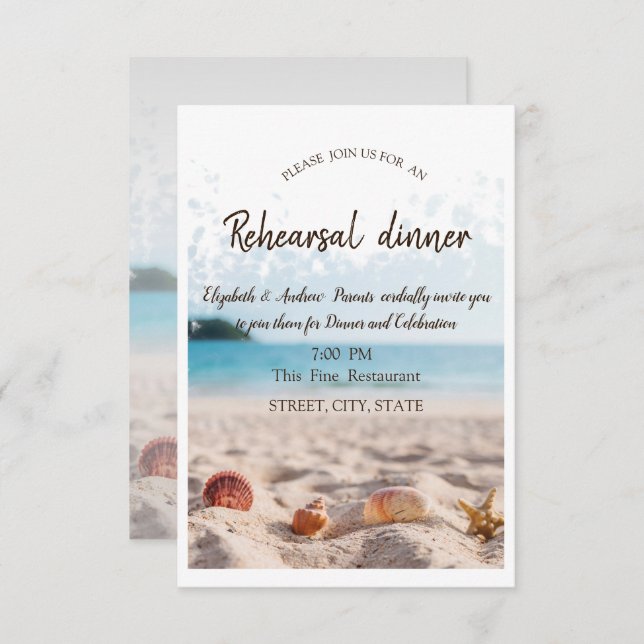 Beach Wedding,Sand,Seashells Rehearsal Dinner Invitation (Front/Back)