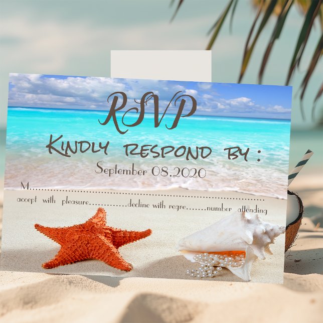 Beach Wedding Sand Seashells  RSVP Invitation (Creator Uploaded)