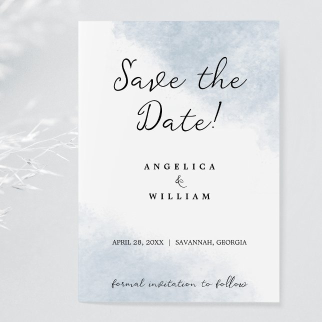 BEACH WEDDING SAVE THE DATE  DUSTY BLUE WATERCOLOR INVITATION (Creator Uploaded)