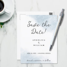 BEACH WEDDING SAVE THE DATE  DUSTY BLUE WATERCOLOR