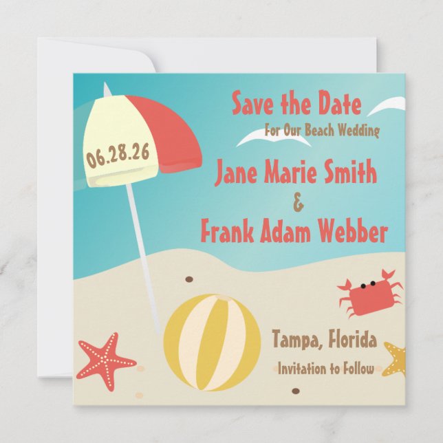 Beach Wedding Save the Date Invitation (Front)