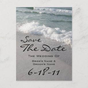 Beach Wedding Save The Date - Ocean Waves & Sand Announcement Postcard