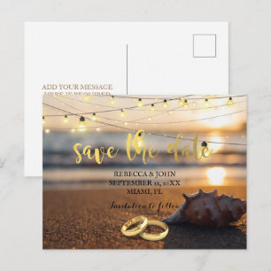 Beach wedding save the date postcard