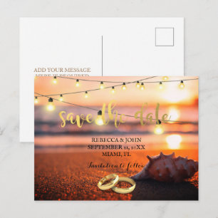 Beach wedding save the date postcard