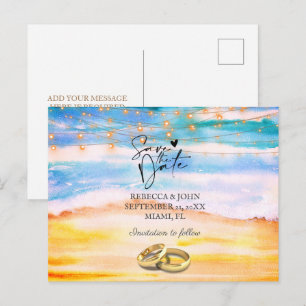 Beach wedding save the date postcard