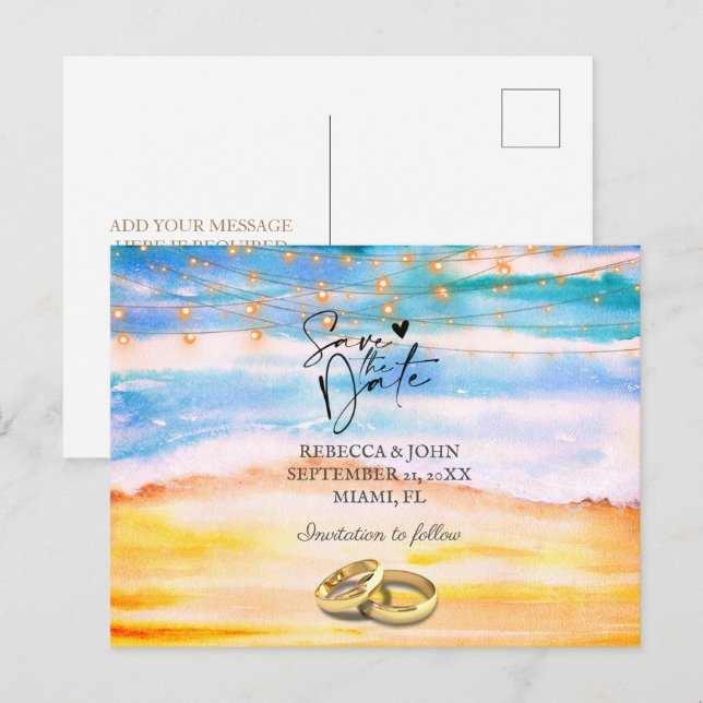 Beach wedding save the date postcard (Front/Back)