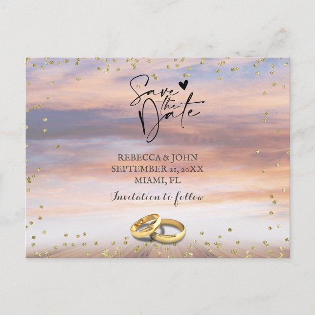 Beach wedding save the date postcard (Front)