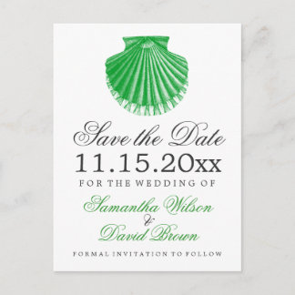 Beach Wedding Save The Date Scallop Shell Green Announcement Postcard