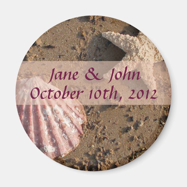Beach Wedding Save the Date Sea Shell Magnet (Front)