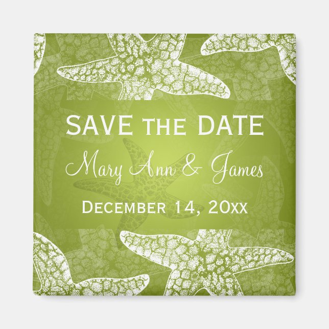 Beach Wedding Save The Date Starfish Lime Green Magnet (Front)