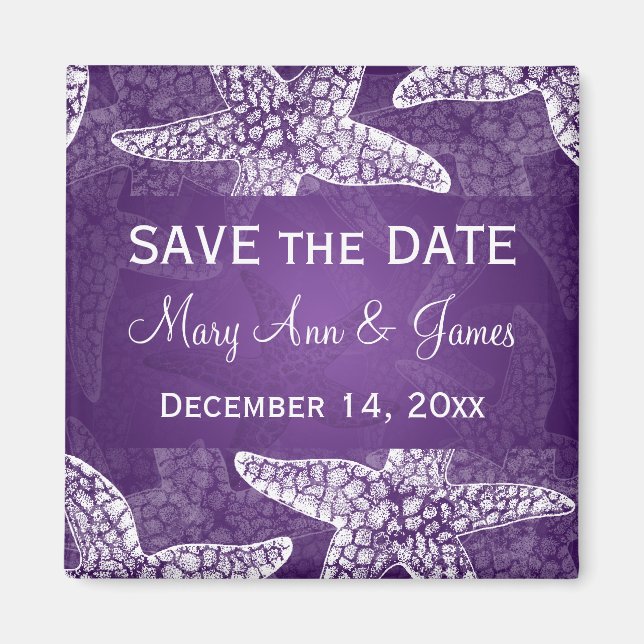 Beach Wedding Save The Date Starfish Purple Magnet (Front)