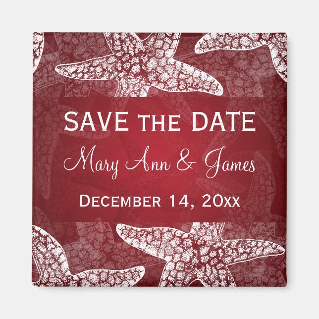 Beach Wedding Save The Date Starfish Red Magnet (Front)