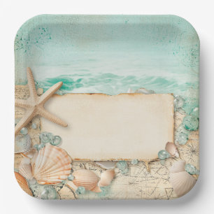 Beach wedding seashells 2 paper plate