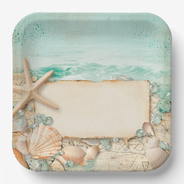 Beach wedding seashells 2 paper plate (Front)