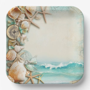 Beach wedding seashells paper plate